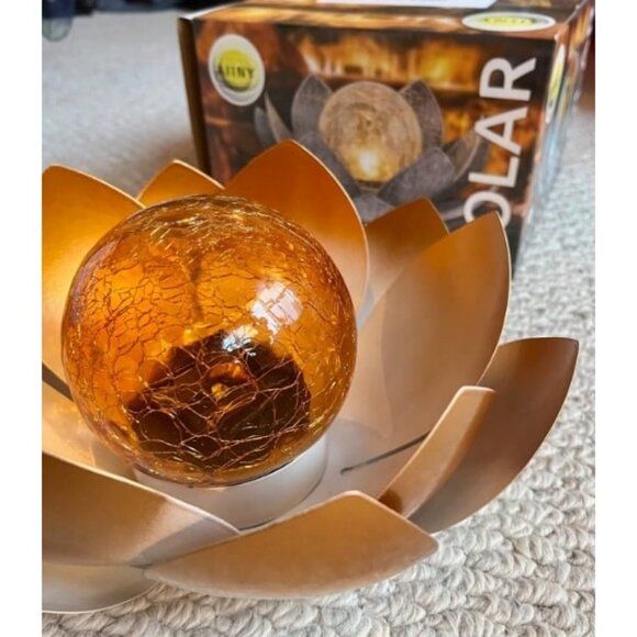 Solar Powered Garden Lights, Outdoor Decorative Lotus Art Cracked Glass Ball - Picture 1 of 1